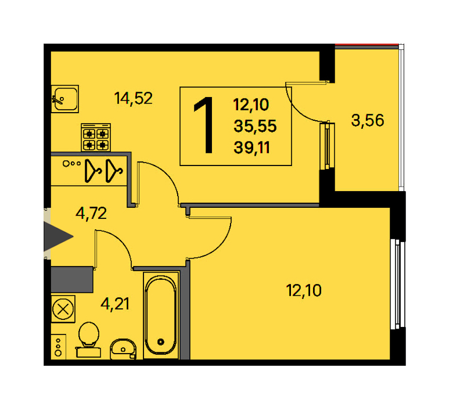 1-комнатная квартира 35.55 м², 4/4 эт., ЖК «Любоград в Стрельне»